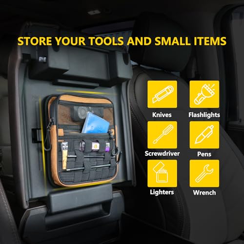RERPRO منظم تخزين كونسول مركزي RERPRO متوافق مع فورد F150 2017 2018 2019 2020 2021 ملحقات منظم الكونسول حقيبة مخفية مع حزام تكتيكي لوحة مولي، برتقالي - Image 5