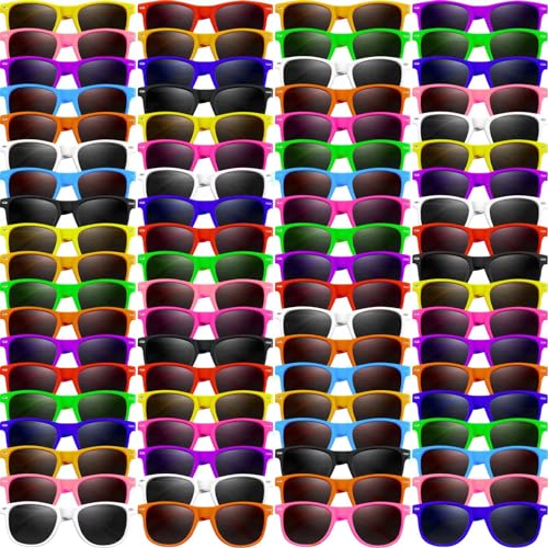 Oleitodh 96 Pack Kids Sunglasses Party Favors Kids Neon Sunglasses Bulk Childrens Sunglasses Boys Girls Eyewear Pack for Goody Bag Fillers Summer Beach Pool Birthday Party Supplies Age for 38 - Image 1