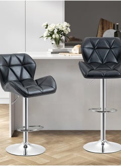CityRiya-Long Bar Stools Modern Pu Leather Adjustable Swivel Barstools, Armless Hydraulic Kitchen Counter Bar Stool Synthetic Leather Extra Height Square Island Barstool With Back Set Of 2(Black)  - Image 1