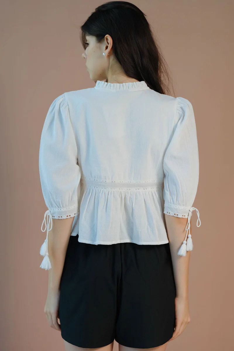 Virgio VIRGIO 100% Cotton Peplum Waist Front-Tie Top