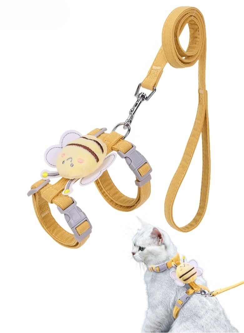 Adjustable Breathable Cat Chest Harness Pet Leash Escape Proof Chest Strap Cat Lead Set Soft Nylon Bee Cat Collar Lead Leash Suitable For Outdoor Walks For Cats And Small Dogs Puppies - Image 1