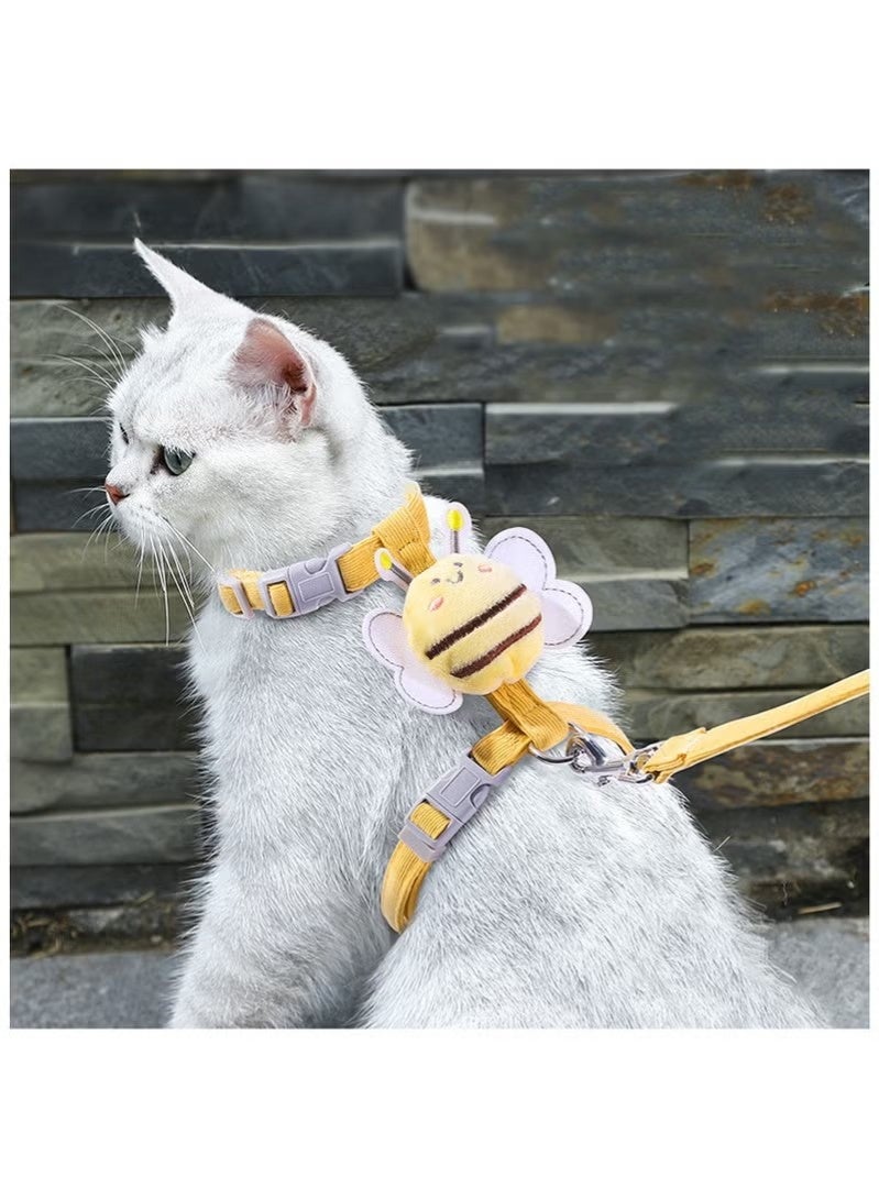Adjustable Breathable Cat Chest Harness Pet Leash Escape Proof Chest Strap Cat Lead Set Soft Nylon Bee Cat Collar Lead Leash Suitable For Outdoor Walks For Cats And Small Dogs Puppies - Image 2