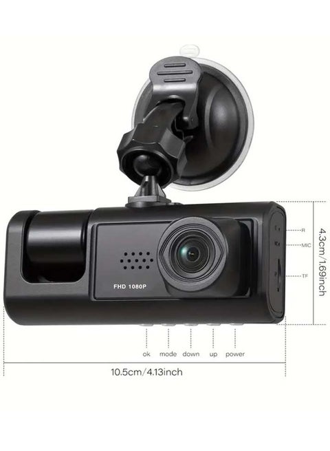 3 Channel Dash Cam, Dashcam Three Way Triple Car Camera with IR Night Vision,  Loop Recording & 2" IPS Screen 1080P Dash Cam Front and Rear Inside, (2 camera with 32G)