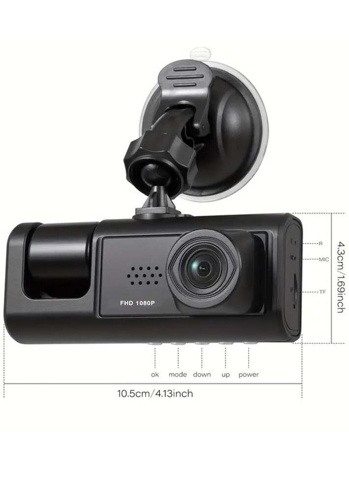 3 Channel Dash Cam, Dashcam Three Way Triple Car Camera with IR Night Vision,  Loop Recording & 2" IPS Screen 1080P Dash Cam Front and Rear Inside, (2 camera with 32G)