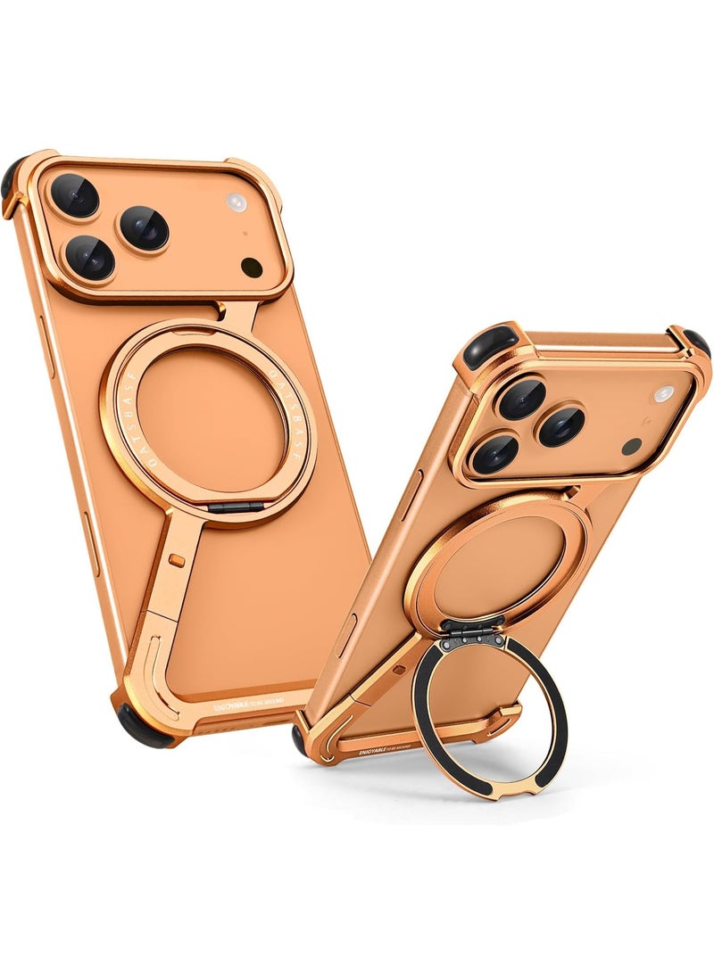 Oatsbasf for iPhone 17 Pro Max Case, 360° Rotation Kickstand Aluminum Metal Frameless Design Bumper Cover, Orange - Image 1