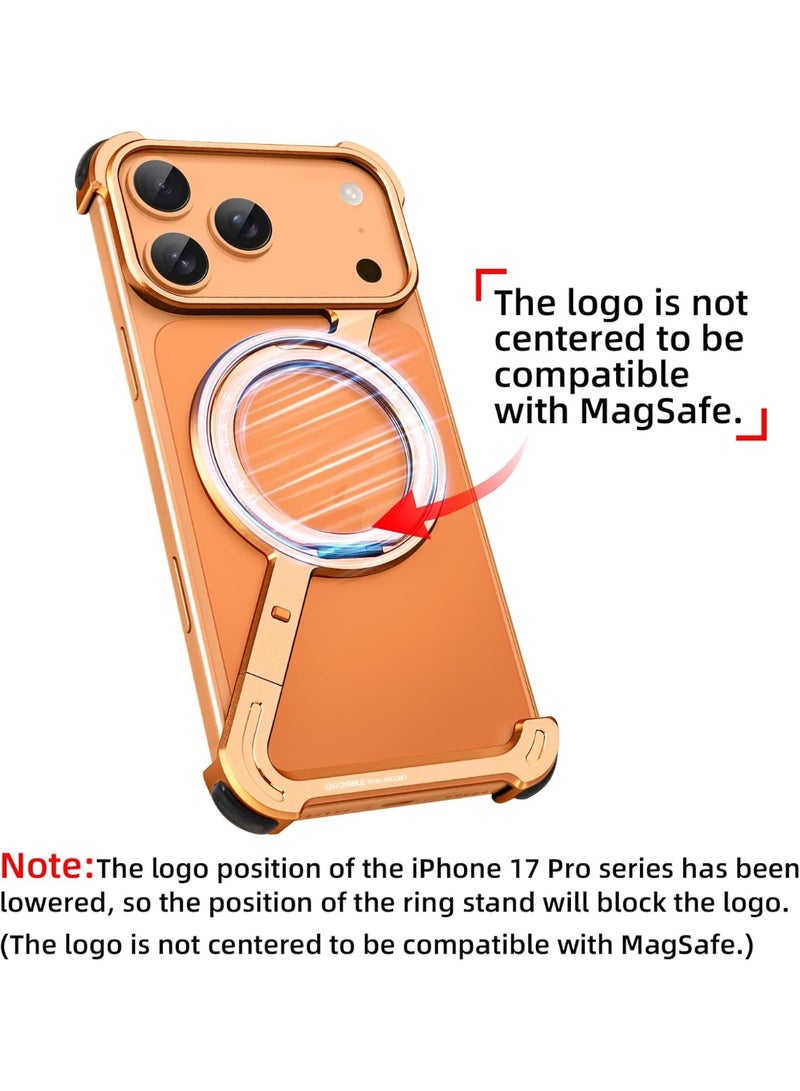 Oatsbasf for iPhone 17 Pro Max Case, 360° Rotation Kickstand Aluminum Metal Frameless Design Bumper Cover, Orange - Image 2