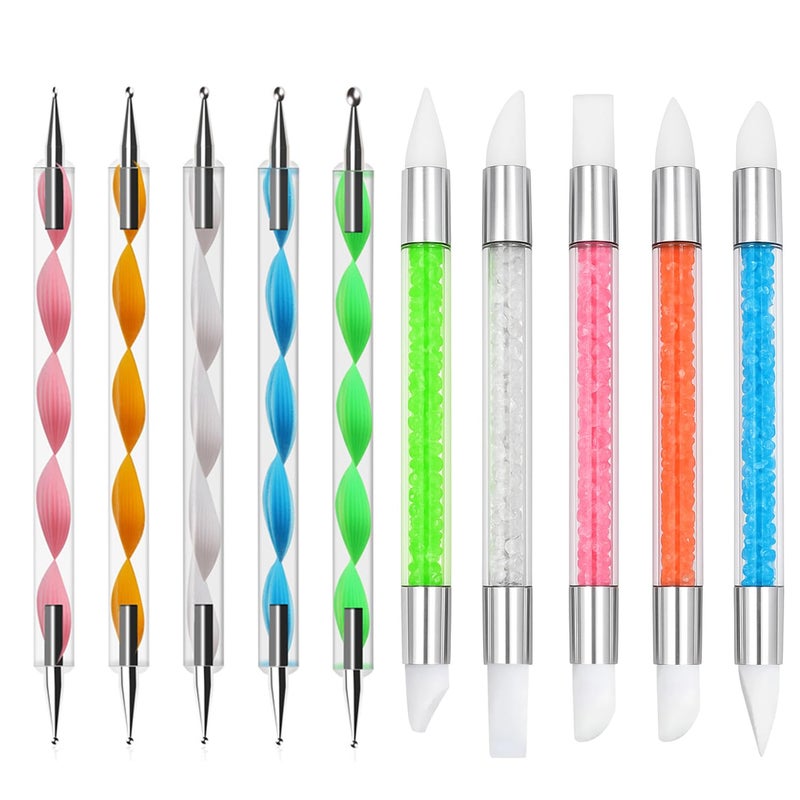HomTop 5Pcs Dual-Tipped Silicone Nail Art Pens, 5Pcs 2-Way Dotting Tools for Resin, Foil, Carving, Drawing & Shaping - Professional Nail Design Kit for Home & Salon - Image 1