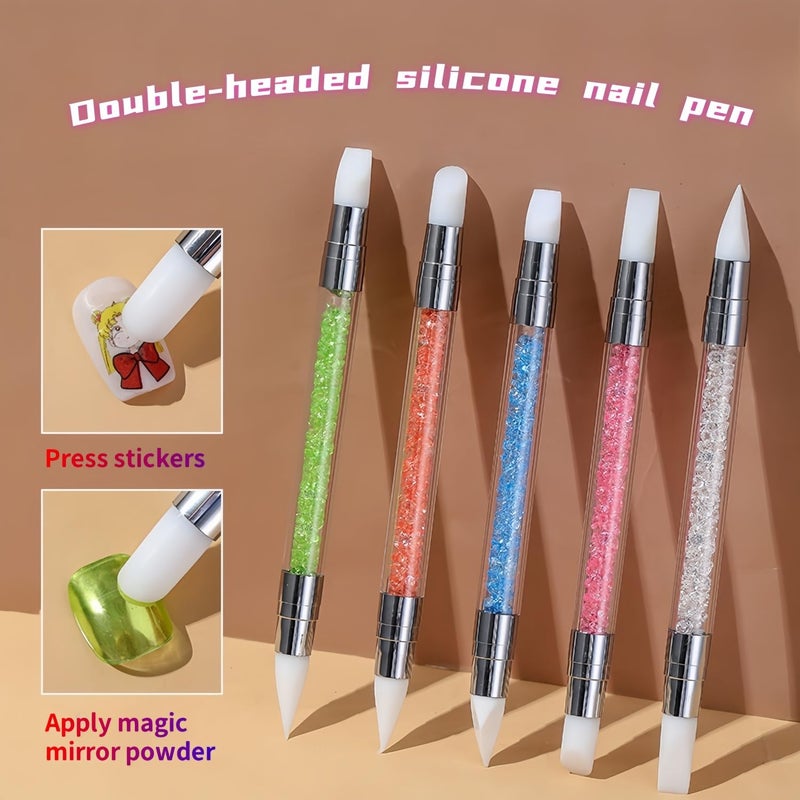HomTop 5Pcs Dual-Tipped Silicone Nail Art Pens, 5Pcs 2-Way Dotting Tools for Resin, Foil, Carving, Drawing & Shaping - Professional Nail Design Kit for Home & Salon - Image 4