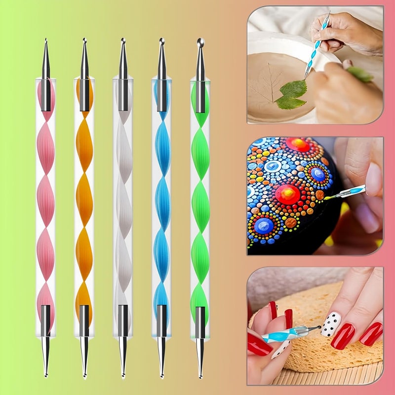 HomTop 5Pcs Dual-Tipped Silicone Nail Art Pens, 5Pcs 2-Way Dotting Tools for Resin, Foil, Carving, Drawing & Shaping - Professional Nail Design Kit for Home & Salon - Image 3