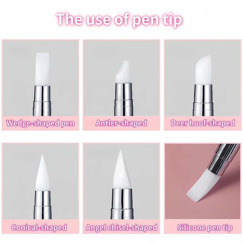 HomTop 5Pcs Dual-Tipped Silicone Nail Art Pens, 5Pcs 2-Way Dotting Tools for Resin, Foil, Carving, Drawing & Shaping - Professional Nail Design Kit for Home & Salon - Image 5