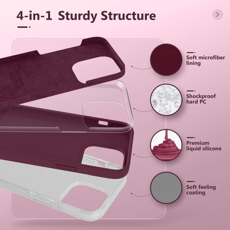 GONEZ for iPhone 14 Pro Case, Compatible with Magsafe, with Screen Protector + Camera Lens Protector, Soft Anti-Scratch Microfiber Lining, Shockproof Liquid Silicone Phone Cover, Wine Red - Image 5
