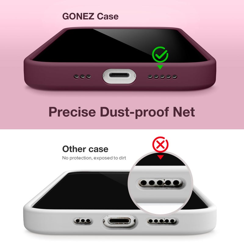 GONEZ for iPhone 14 Pro Case, Compatible with Magsafe, with Screen Protector + Camera Lens Protector, Soft Anti-Scratch Microfiber Lining, Shockproof Liquid Silicone Phone Cover, Wine Red - Image 3