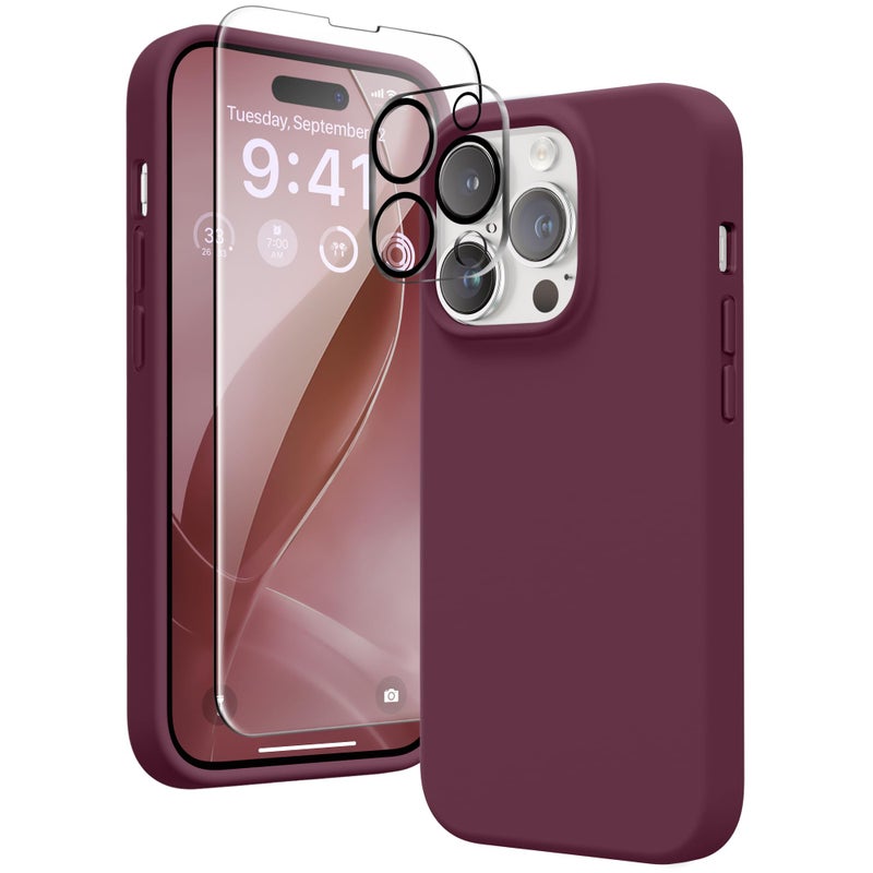 GONEZ for iPhone 14 Pro Case, Compatible with Magsafe, with Screen Protector + Camera Lens Protector, Soft Anti-Scratch Microfiber Lining, Shockproof Liquid Silicone Phone Cover, Wine Red - Image 1