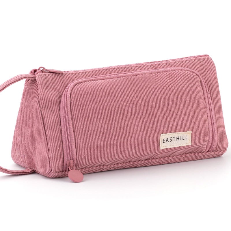EASTHILL Big Capacity Pencil Case Canvas High Large Storage Pouch Marker Pen Case Simple Stationery Bag School College Office Organizer for Teens Girls Adults Student - Pink - Image 1