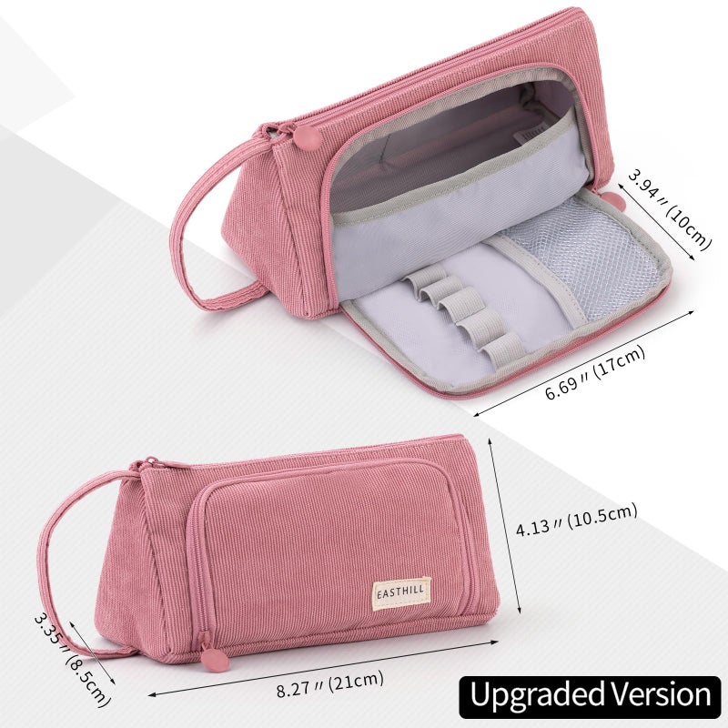EASTHILL Big Capacity Pencil Case Canvas High Large Storage Pouch Marker Pen Case Simple Stationery Bag School College Office Organizer for Teens Girls Adults Student - Pink - Image 3