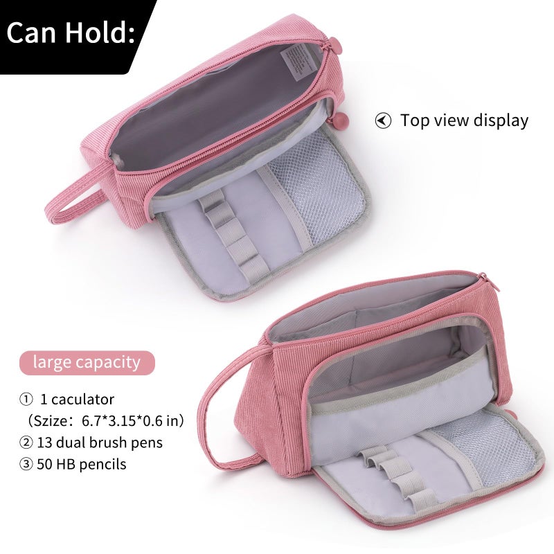 EASTHILL Big Capacity Pencil Case Canvas High Large Storage Pouch Marker Pen Case Simple Stationery Bag School College Office Organizer for Teens Girls Adults Student - Pink - Image 4