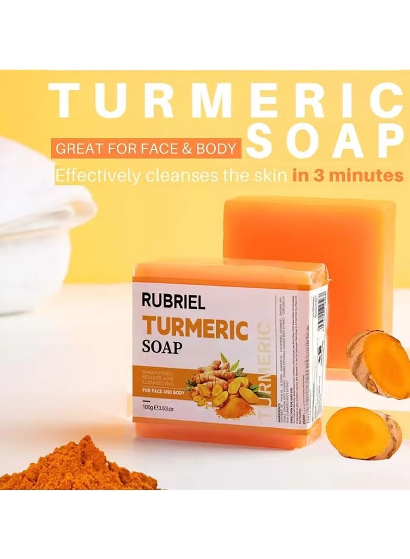 RUBRIEL 100g Original Turmeric Soap For Dark Spot Skin Whitening Facial Body Hand Make Soap Bar Deep Cleaning Ginger Moisturizing Soap - Image 2
