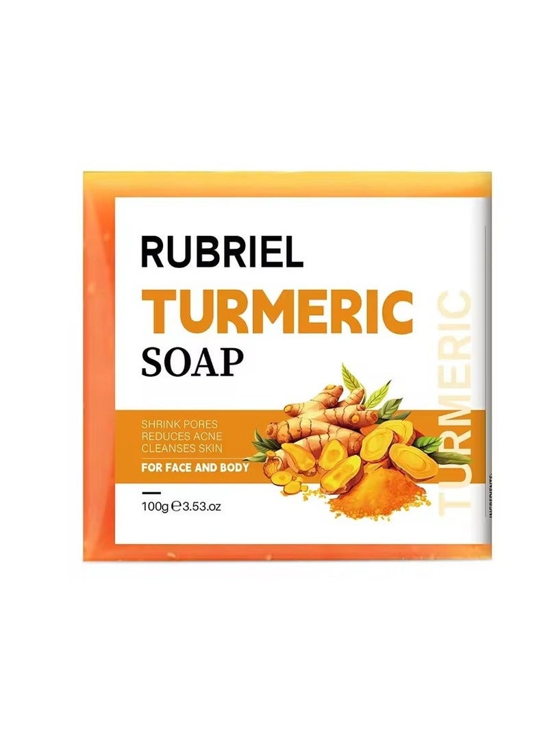 RUBRIEL 100g Original Turmeric Soap For Dark Spot Skin Whitening Facial Body Hand Make Soap Bar Deep Cleaning Ginger Moisturizing Soap - Image 1