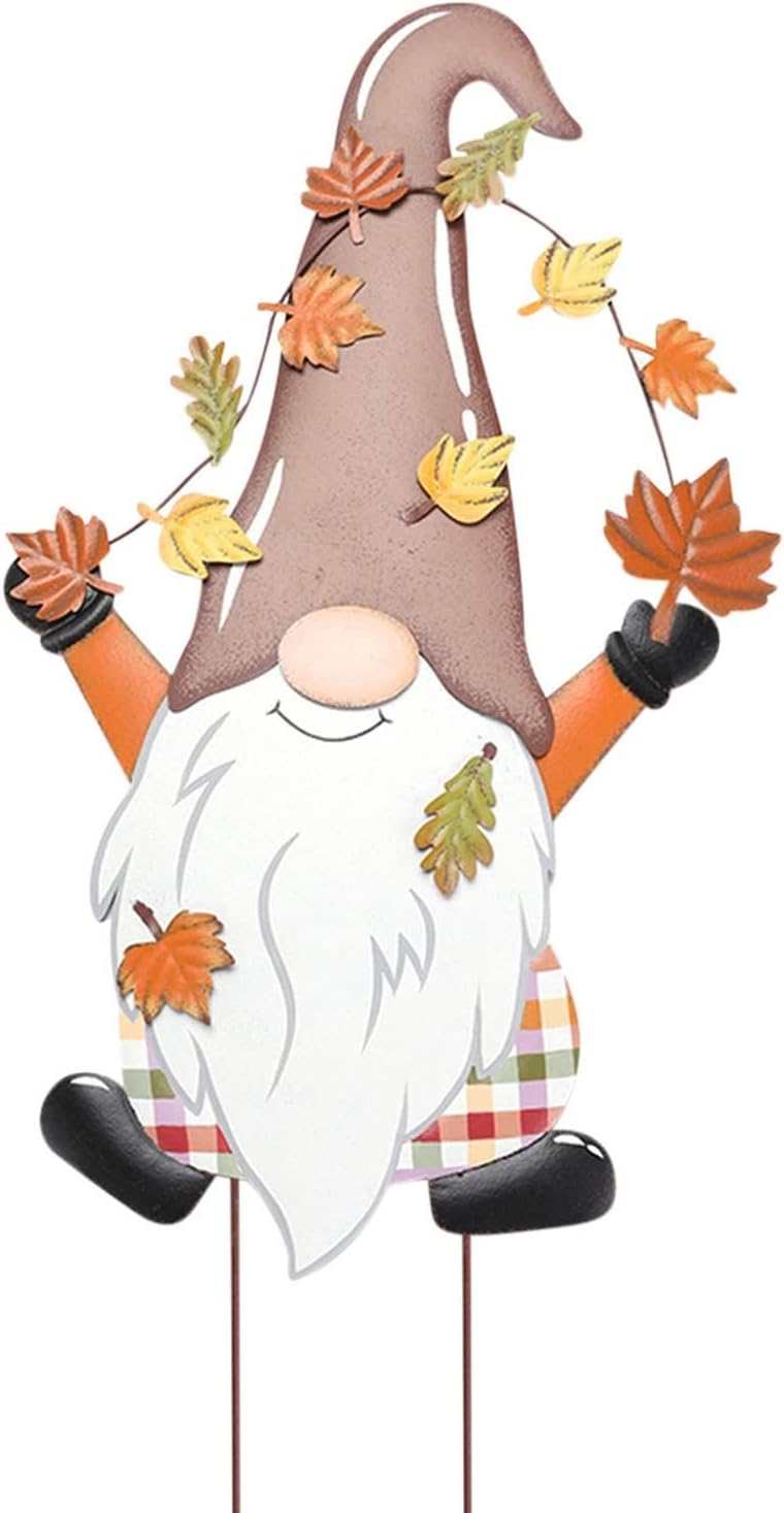 woobles Fall Metal Gnome Yard Stake, Outdoor Fall Decorations for Home, Decorative Garden Stakes Outside with Gnomes Pumpkin Fall Decor, Metal Yard Sign Thanksgiving Decor for Garden Yard Lawn Patio (A) Yellow,golden,brown - Image 1