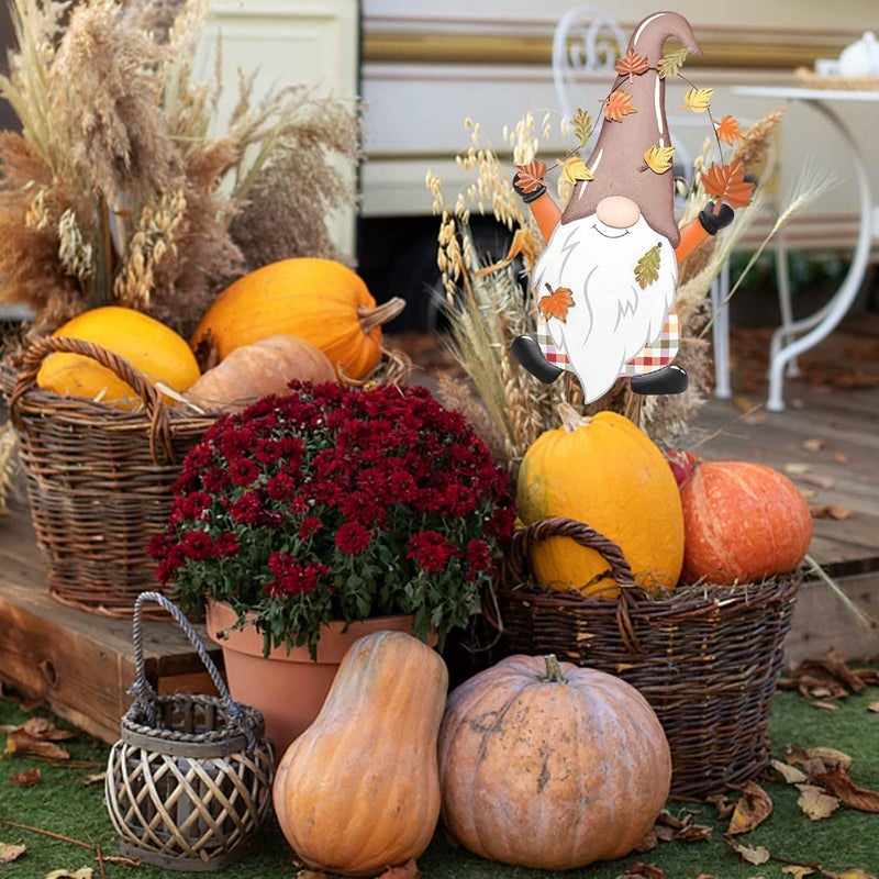 woobles Fall Metal Gnome Yard Stake, Outdoor Fall Decorations for Home, Decorative Garden Stakes Outside with Gnomes Pumpkin Fall Decor, Metal Yard Sign Thanksgiving Decor for Garden Yard Lawn Patio (A) Yellow,golden,brown - Image 5