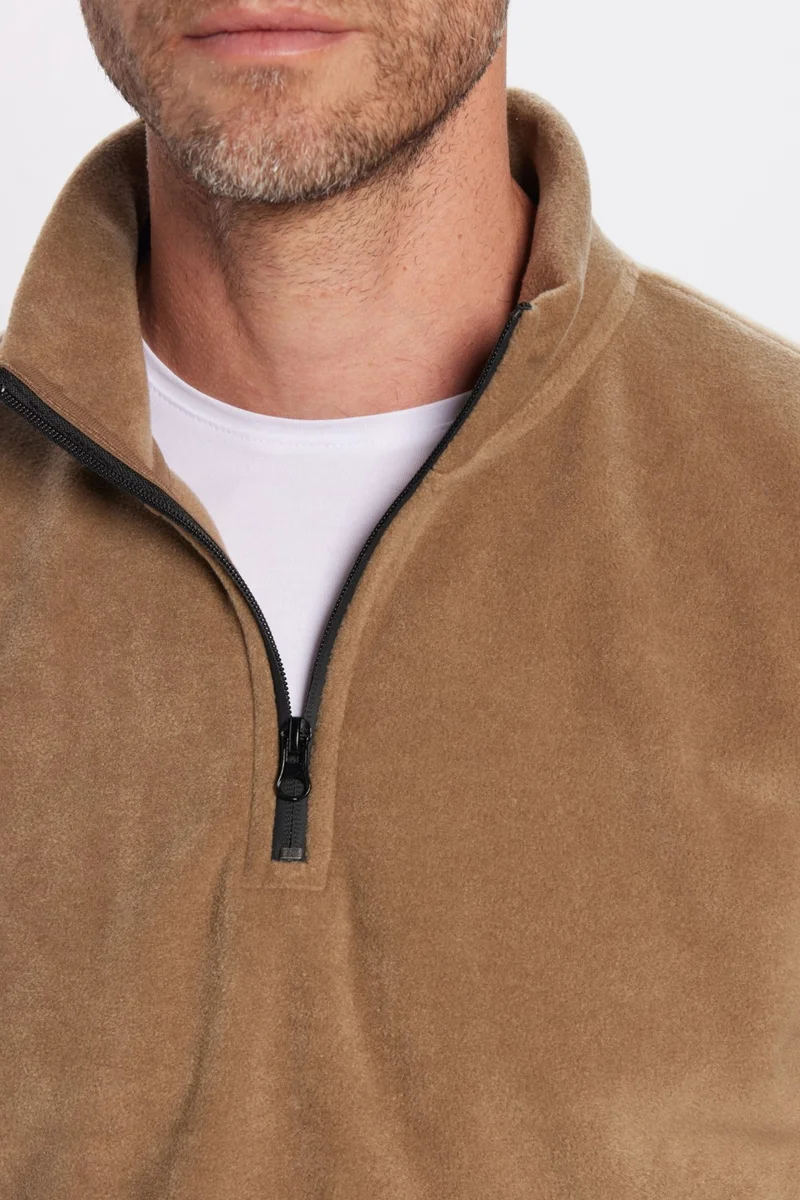 تودورس Men's Standard Fit Relaxed Cut Non-Pilling Cold Proof Khaki Stand Collar Fleece Sweatshirt