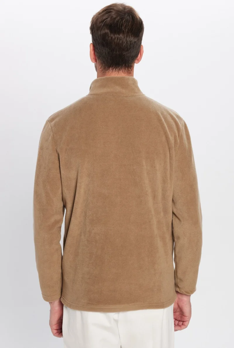 تودورس Men's Standard Fit Relaxed Cut Non-Pilling Cold Proof Khaki Stand Collar Fleece Sweatshirt