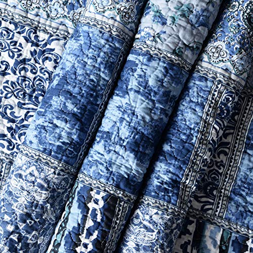 NEWLAKE Quilted Throw Blanket for Bed Couch Sofa, Blue Classic Bohemian, 60X78 Inch - Image 4
