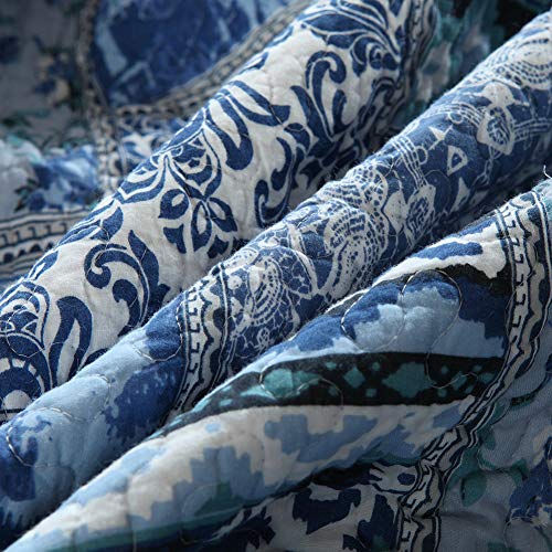 NEWLAKE Quilted Throw Blanket for Bed Couch Sofa, Blue Classic Bohemian, 60X78 Inch - Image 5