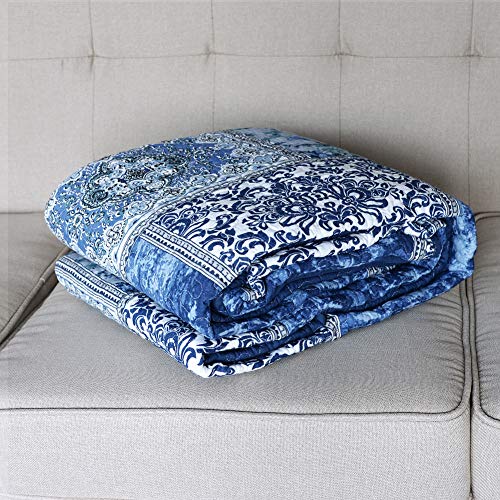 NEWLAKE Quilted Throw Blanket for Bed Couch Sofa, Blue Classic Bohemian, 60X78 Inch - Image 2