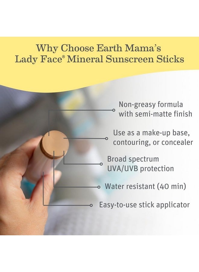 Earth Mama Earth Mama Lady Face® Tinted Mineral Sunscreen Stick, SPF 40 Medium/Dark Tint | Contains Organic Shea & Cocoa Butter | Foundation + Concealer + Contour, Blends with Most Skin Tones  - Image 2