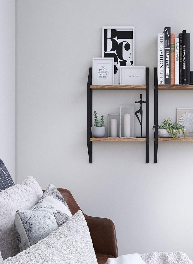 والنيتشر رف عائم من طبقتين من Wallniture Ponza لتنظيم وتخزين مستلزمات الحمام، مصنوع من خشب طبيعي محروق بنمط ريفي، مزود بدعامات معدنية. - Image 4
