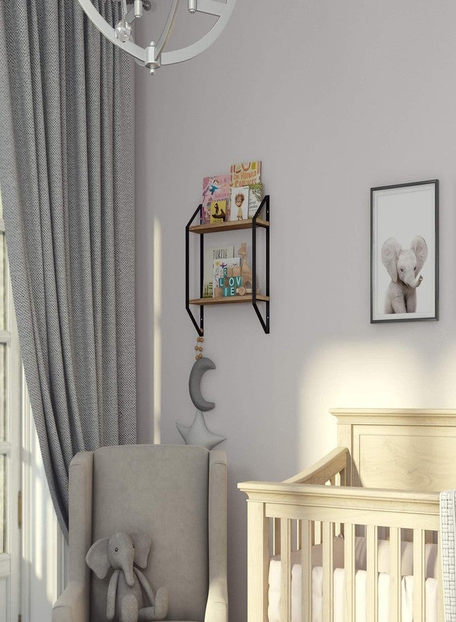 والنيتشر رف عائم من طبقتين من Wallniture Ponza لتنظيم وتخزين مستلزمات الحمام، مصنوع من خشب طبيعي محروق بنمط ريفي، مزود بدعامات معدنية. - Image 5