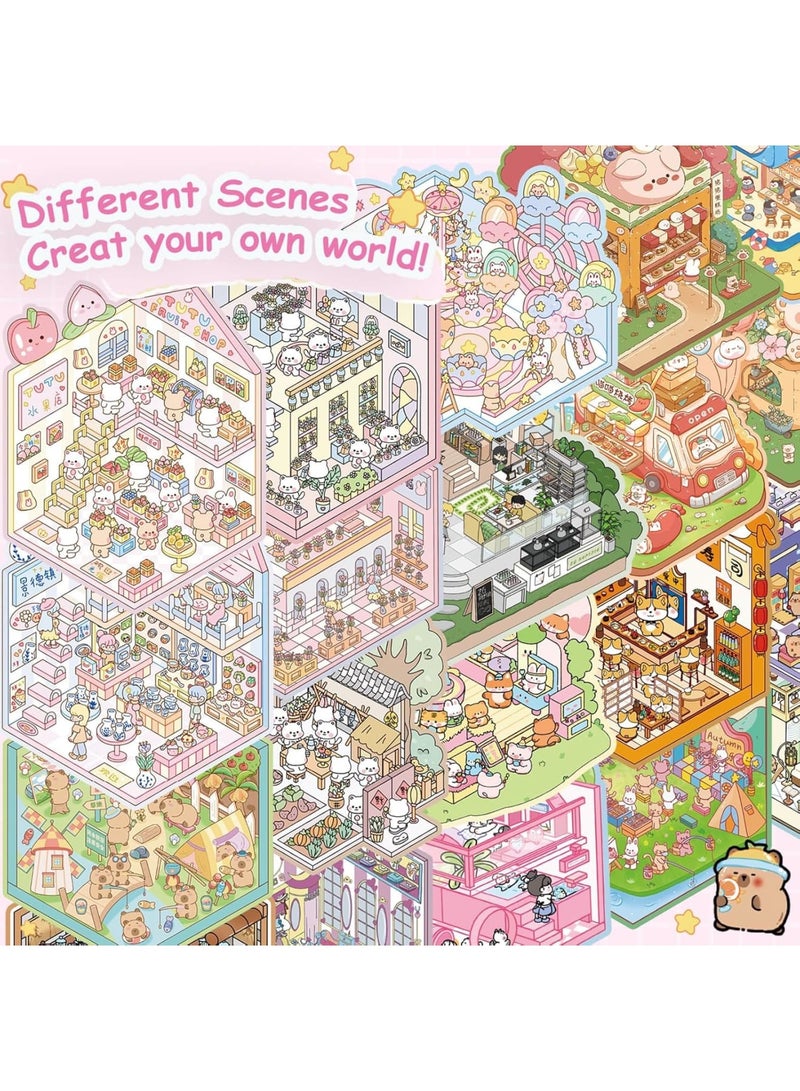 SYOSI DIY 3D House Stickers Kit, 20 Sets Non-Toxic Reusable Miniature Scene Craft with Tweezers, Safe Creative Sticker Therapy for Kids and Adults, Stress Relief Art Activity for Home School and Travel - Image 5