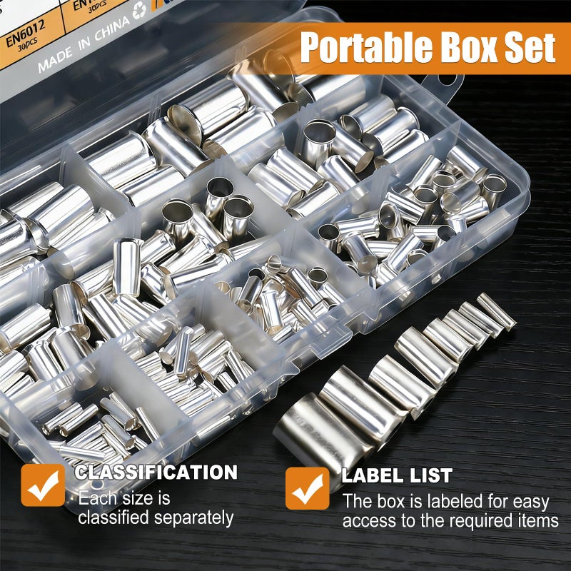 mankk/Wire Ends Ferrules Kit, 8 Sizes AWG (1/0 2/0 2 4 6 8 10 12) Silver Plated Copper Assortment Electrical Wire Crimp Connectors Terminals for Wiring Automotive Home Repair - Image 3