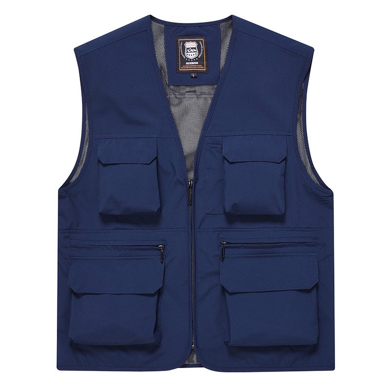 A minimum order work vest printed logo multi-pocket grid staff reflective safety vest photography vest overalls TC8811 khakis  - Image 2