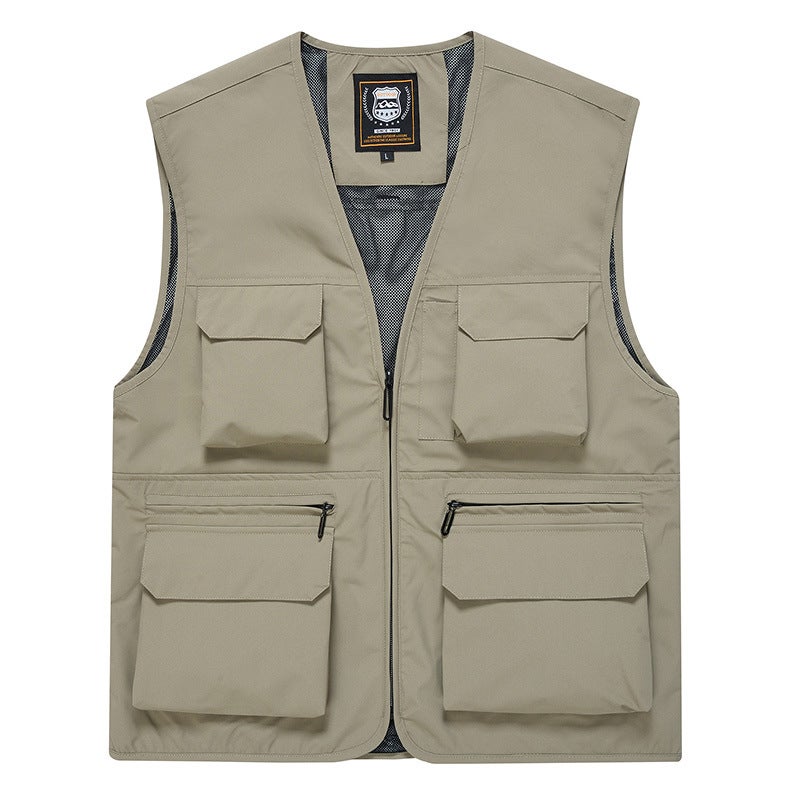 A minimum order work vest printed logo multi-pocket grid staff reflective safety vest photography vest overalls TC8811 khakis  - Image 1
