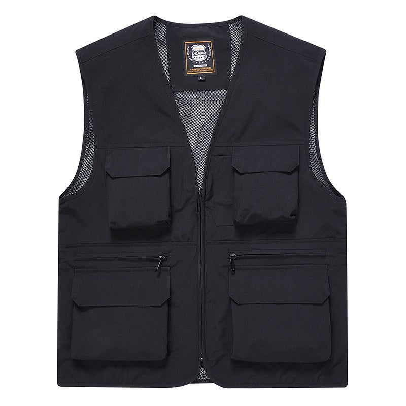 A minimum order work vest printed logo multi-pocket grid staff reflective safety vest photography vest overalls TC8811 khakis  - Image 3