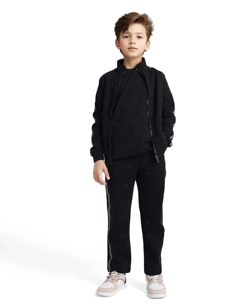 رير ونز Rare Ones Kids Jeck Black Cotton Poly Jelly Print Trackpant