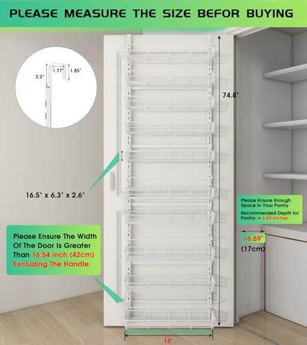 Mefirt White 10-Tier Over The Door Pantry Organizer, Pantry Organization and Storage, Metal Hanging Adjustable Basket, Wall Spice Rack Seasoning Shelves, Home & Kitchen Essentials - Image 2