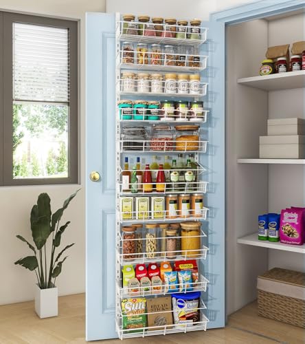 Mefirt White 10-Tier Over The Door Pantry Organizer, Pantry Organization and Storage, Metal Hanging Adjustable Basket, Wall Spice Rack Seasoning Shelves, Home & Kitchen Essentials - Image 3
