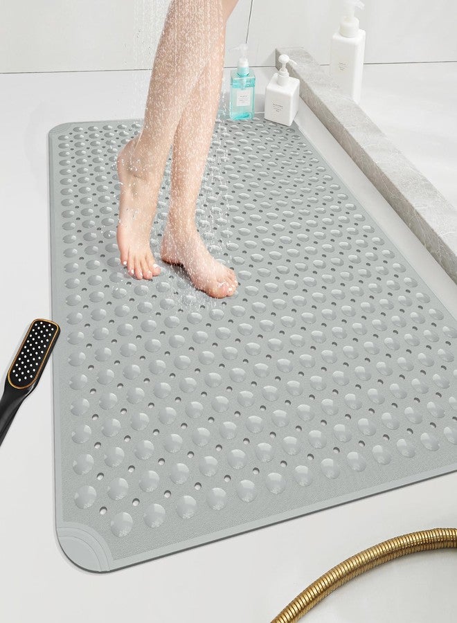 OTHWAY Large Shower Mat 34"x 23", TPE Non Slip Shower Mat for Walk in Shower Stall, Inside Shower Mats with Drain Holes Suction Cups, Anti-Slip for Elderly Kids (Dark Grey) - Image 1