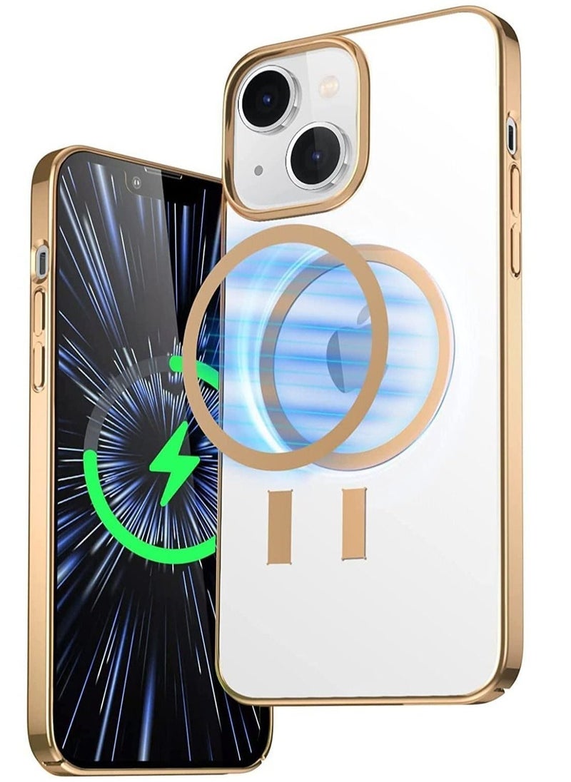 Built-in Magnet Clear Case for iPhone 14 Pro Max, Compatible with Mag-safe Accessories, Slim Thin PC Durable Case Support Wireless Char-ging (iPhone 14 Pro Max, Gold)  - Image 1
