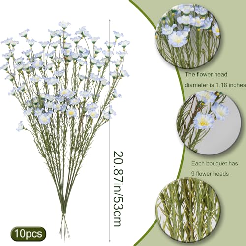 CITYES 10 Pcs Artificial Wildflowers with Stems Bulk Silk Spring Flowers 21 Inch Fake Forsythia Branches Blue Faux Wildflowers Floral Arrangements for Home Decor Indoor Outdoor Wedding Centerpieces - Image 2