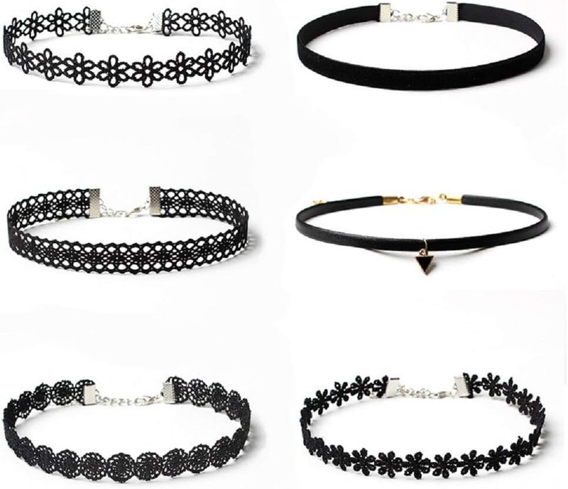 Maxforever 6 PCS Necklaces Black Velvet Choker Set Classic Gothic Tattoo Lace Chokers - Image 1