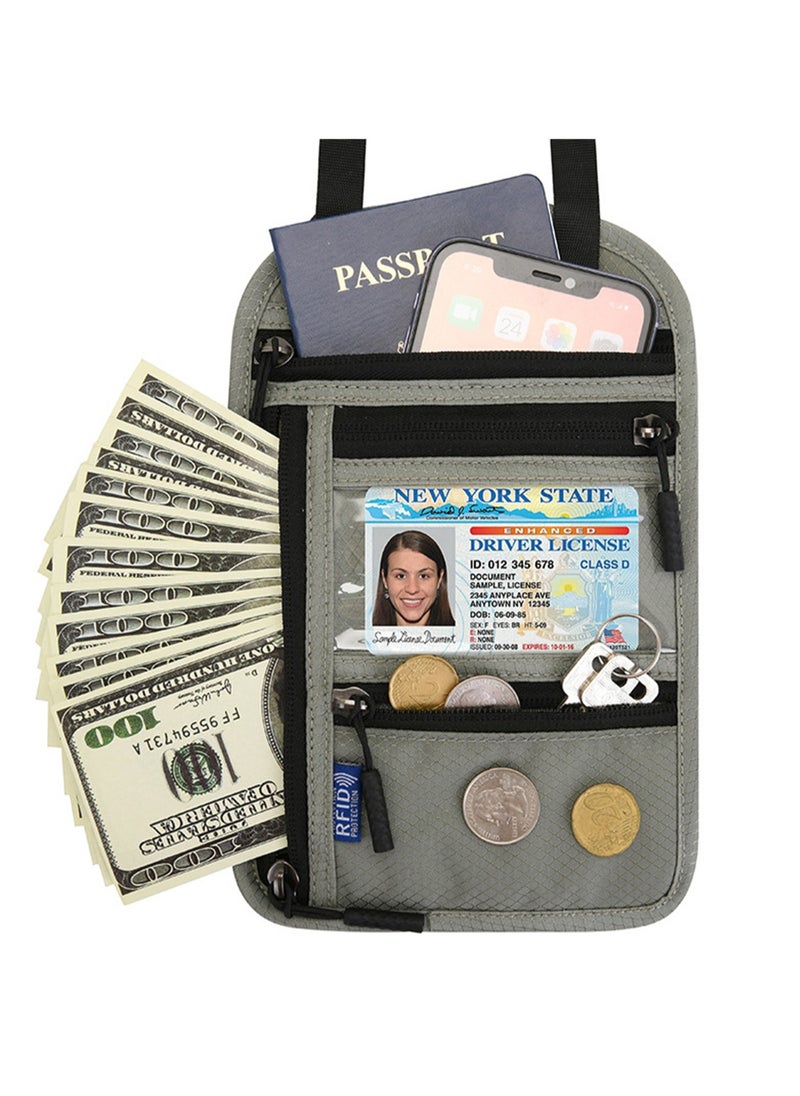 Generic - Multifunctional Neck Hanging Passport Bag, Crossbody Storage Bag, Overseas Ticket Document Protector, RFID Shielding Technology Suitable for Business Travel, Overseas Tourism, Study Abroad, Convenient Passport Bag (Light Gray) - Image 1