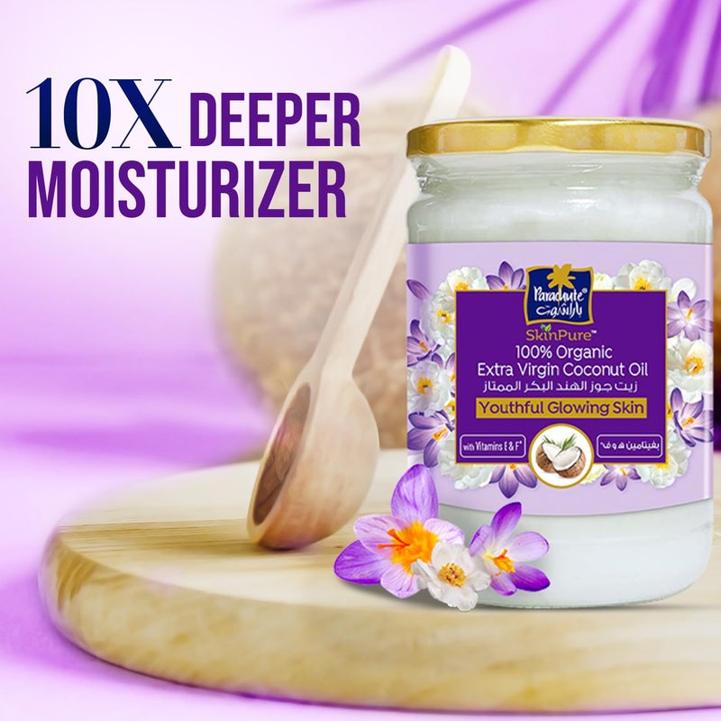Parachute Advansed SkinPure 100% Organic Extra Virgin Coconut Oil with Vitamin E & F |Face & Body Oil Moisturizer| For Youthful, Glowing Skin| Evens Skin Tone| Cold Pressed | 6.7 fl.oz | Glass Jar - Image 4