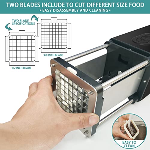 Fstcrt Electric French Fry Cutter, Professional Commercial and Household French Fries Cutter, Potato Slicer with 1/2Inch & 3/8Inch Blade, Automatic Cut Machine, Suitable for Potato Carrot Cucumber - Image 4
