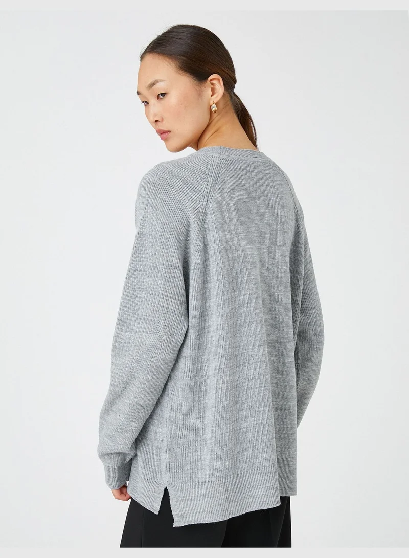 KOTON Oversized Tricot Sweater Reglan Sleeve Crew Neck
