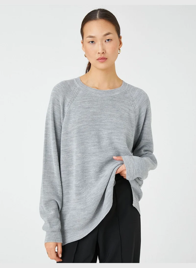 KOTON Oversized Tricot Sweater Reglan Sleeve Crew Neck