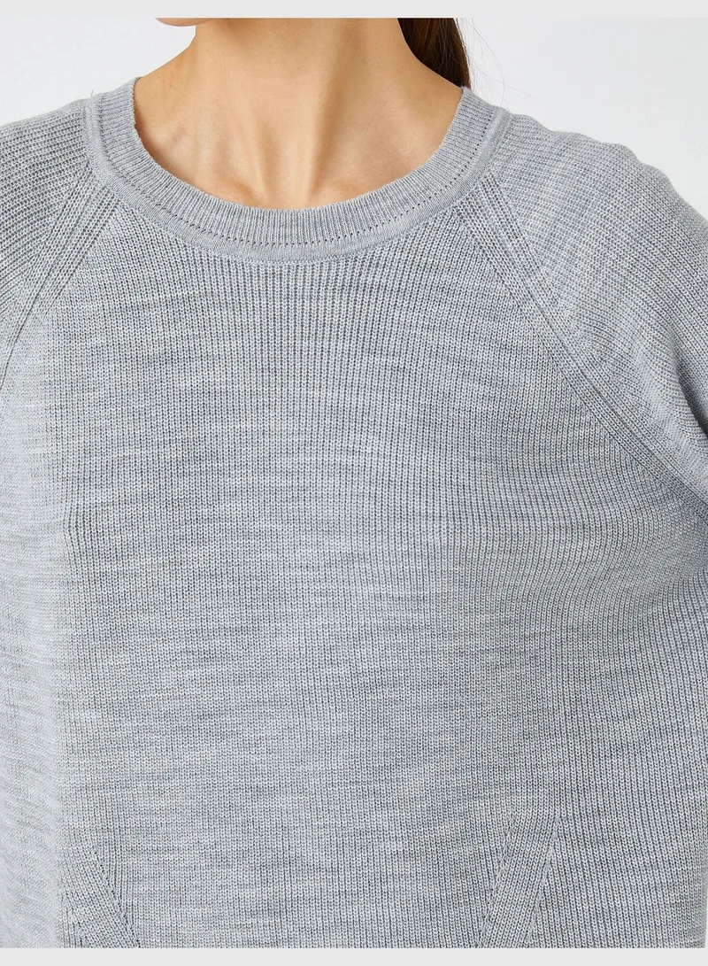 KOTON Oversized Tricot Sweater Reglan Sleeve Crew Neck